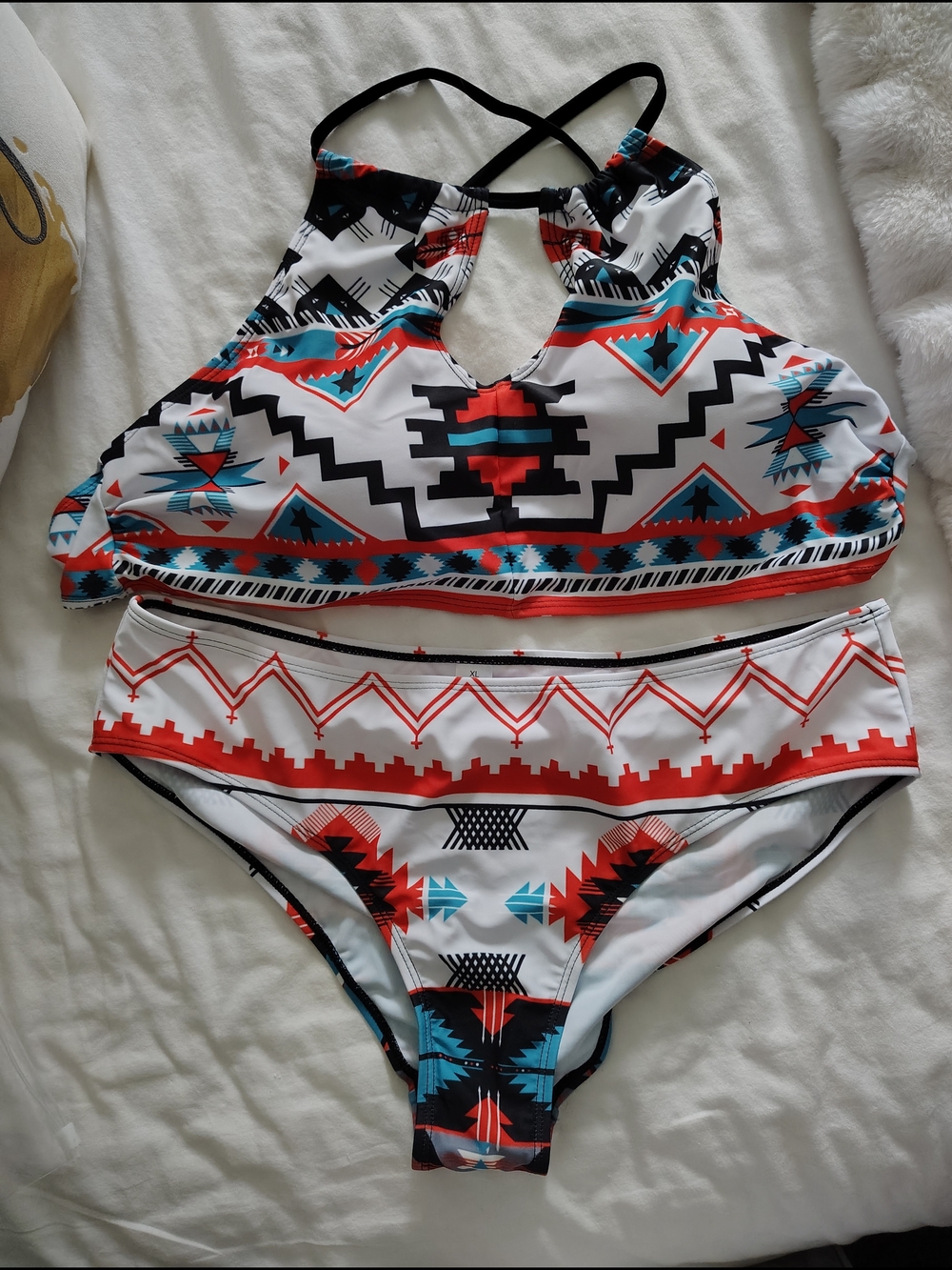 Women’s High-Waist Tribal Print Bikini Bottoms - Orange & Black XL NWT